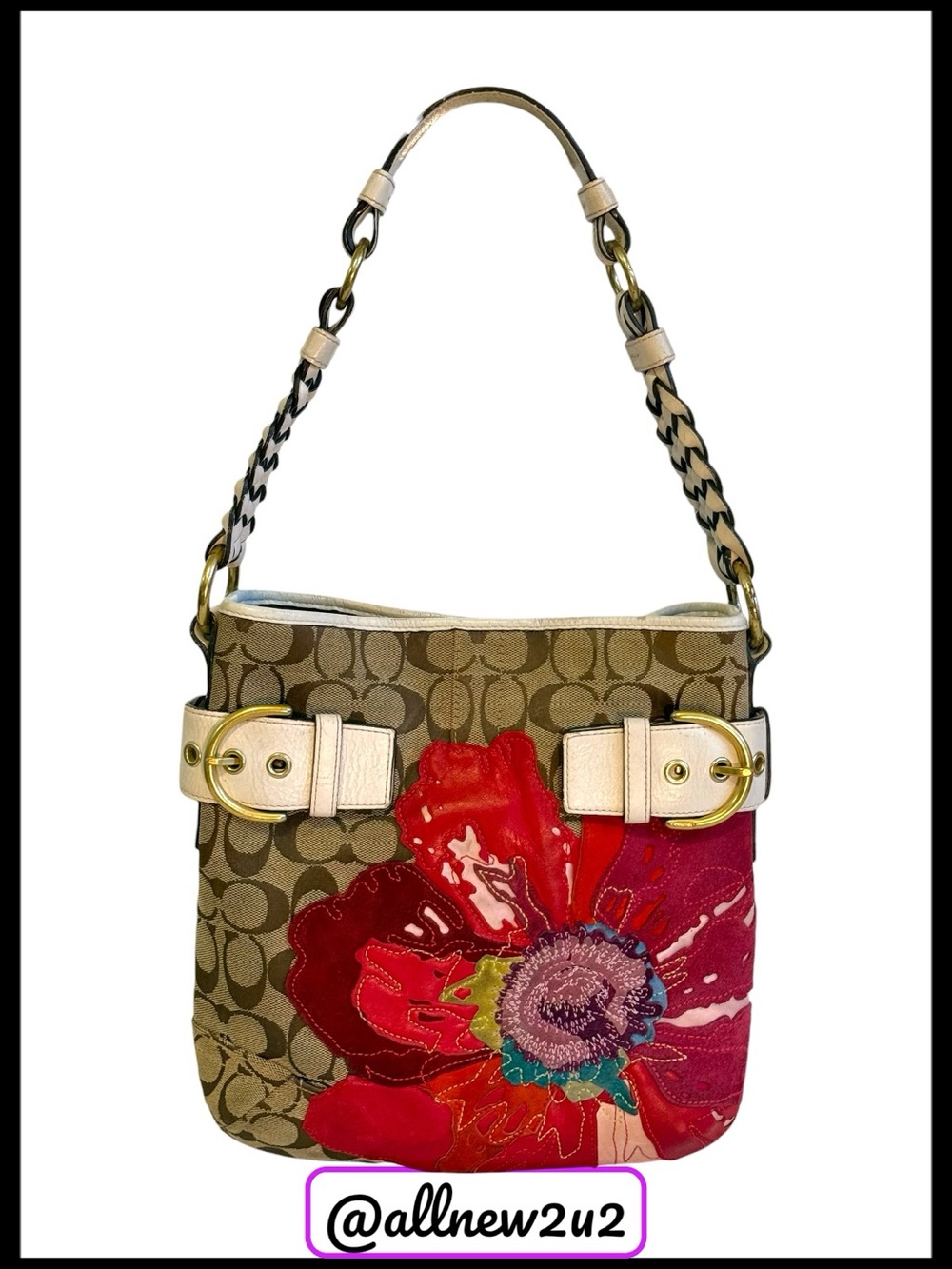COACH RARE Vintage Khaki Signature Poppy Floral Appliqué Limited Edition